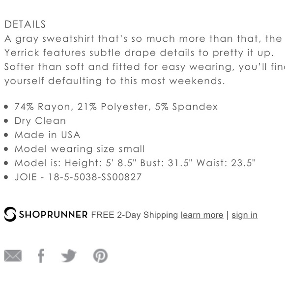 Joie - yerrick sweatshirt grey BRAND NEW WITH TAGS - Picture 5 of 5